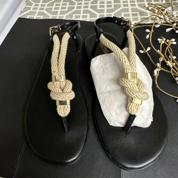 Michael Kors Holly Rope Black Sandals Size 8 M flat Comfy Summer New - Picture 2 of 7